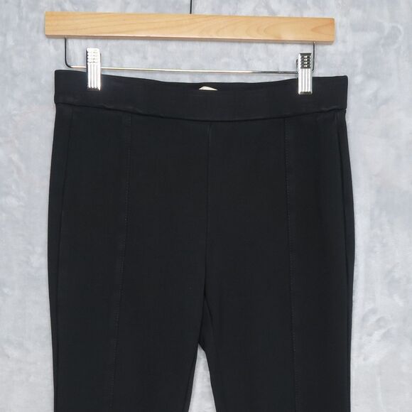 TORY BURCH Ponte Flare Black Pants Size S Gold-Tone Buttons Pull On Stretch - Picture 4 of 9